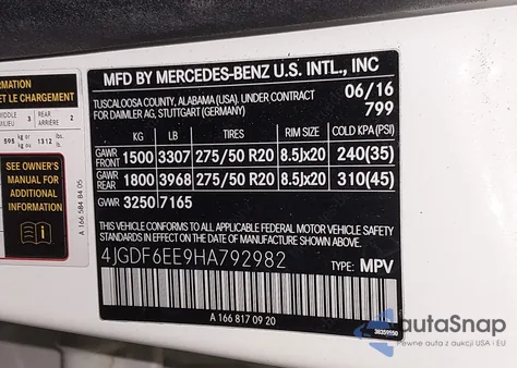 2017 Mercedes-Benz Gls 450 4Matic z USA, uszkodzony, nr VIN 4JGDF6EE9HA792982